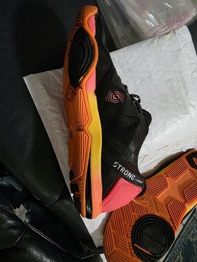 Strong Performance Women's Black Sneakers with Orange and Pink Gradient Sole